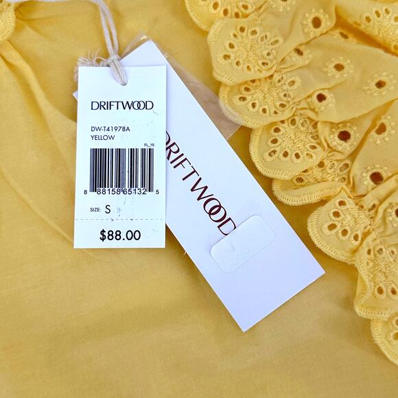 Driftwood Yellow Eyelet Ruffle Sleeve Shirt Womens Size Small Boho Festival - Picture 5 of 5